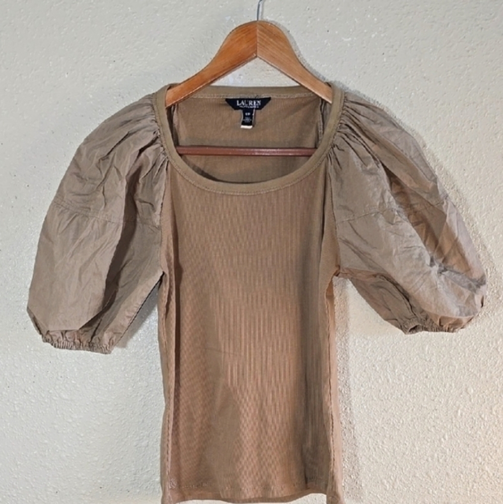 Ralph Lauren Tan Puff Sleeve Top - Picture 7 of 7